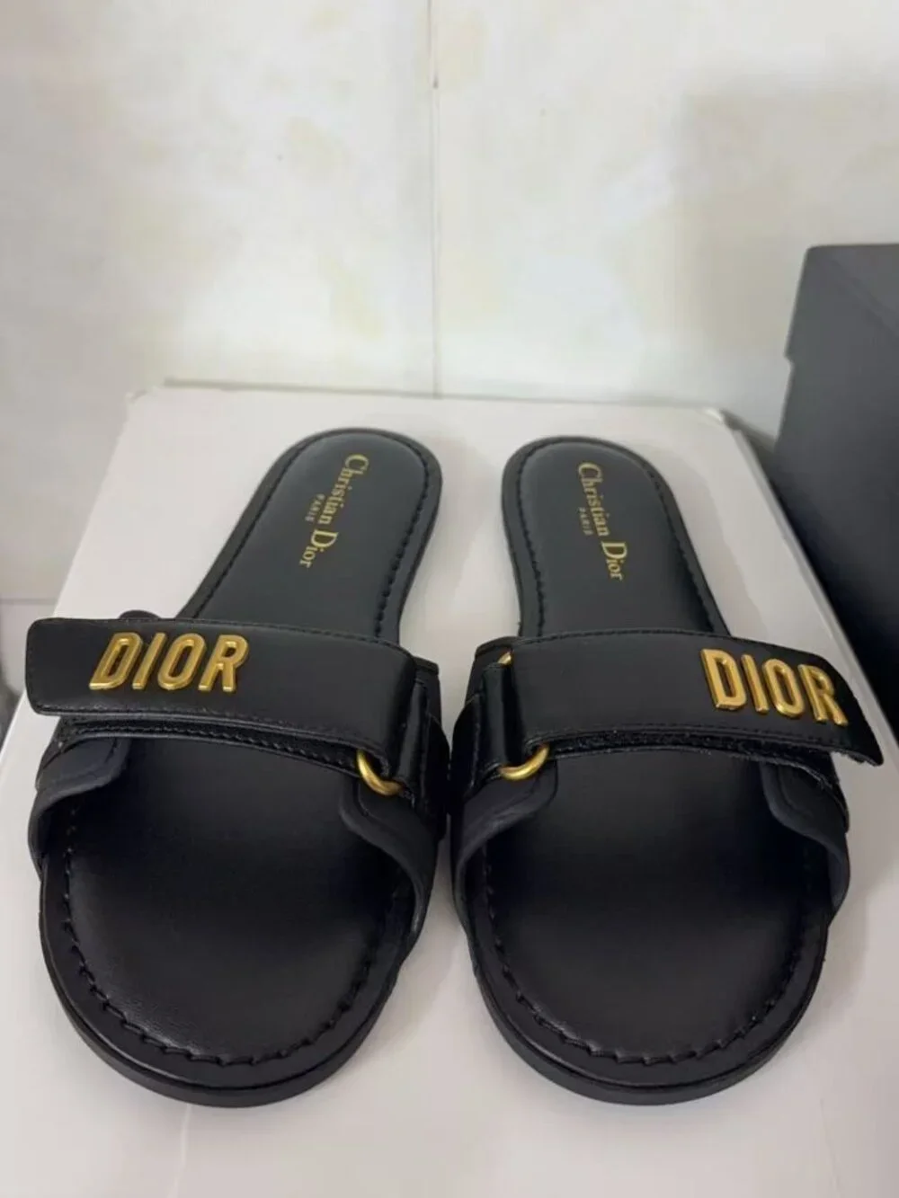 Dior Black Leather Slide Sandal